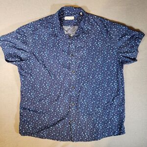 Cotton &‎ Co Short Sleeve Blue White Leopard Button Shirt XXL 2XL